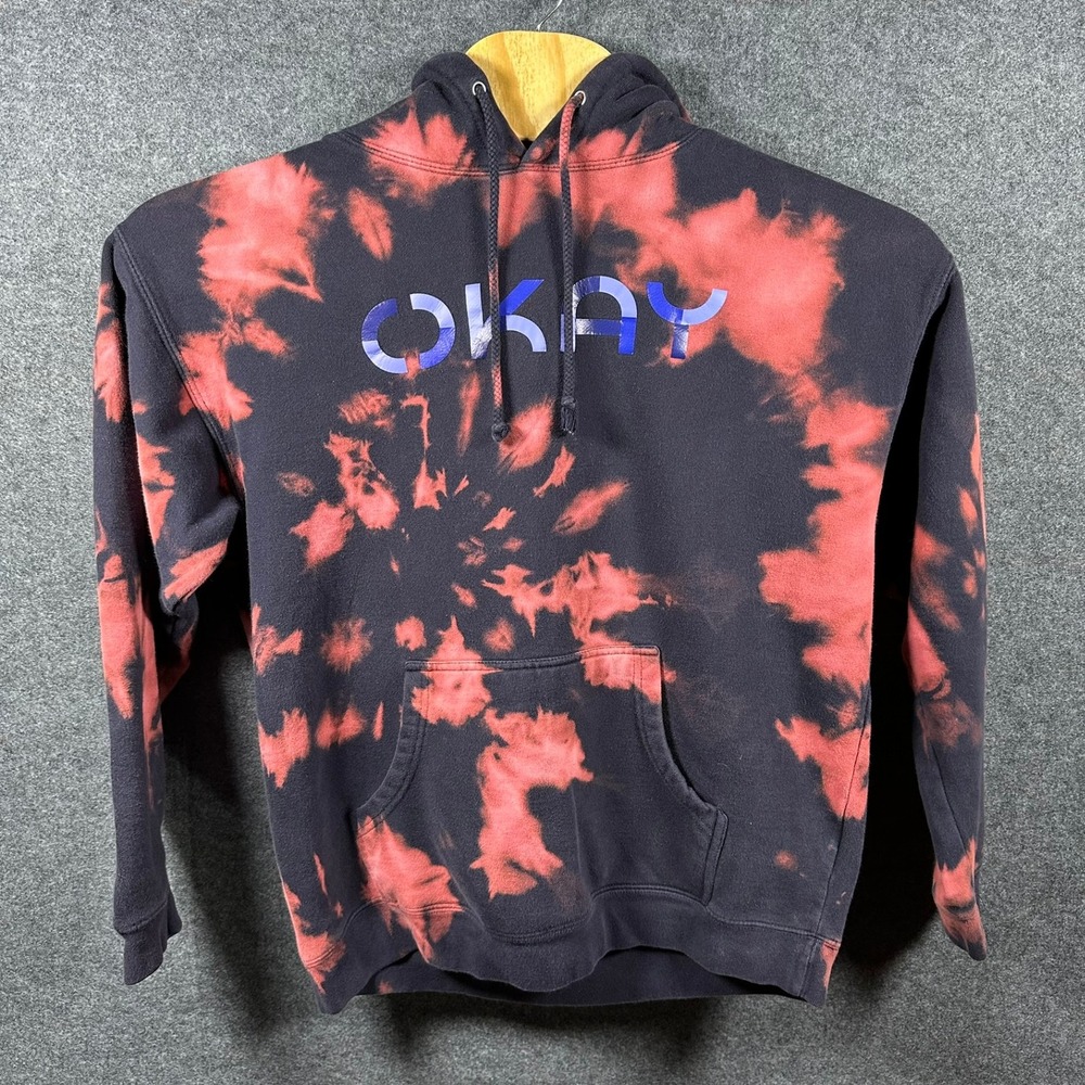 Okay Bleach Tie Dye Hoodie Mens Large Pullover Sweatshirt Graphic Print